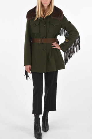 Virgin wool coat with Beaver Fur and Belt