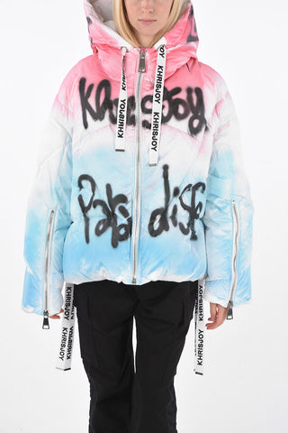 piumino con cappuccio effetto tie dye