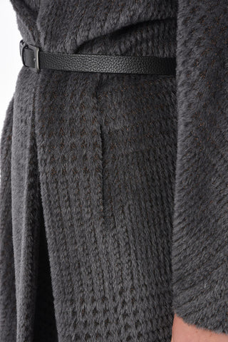 Crochet Wool Lined Coat with Textured Leather Belt