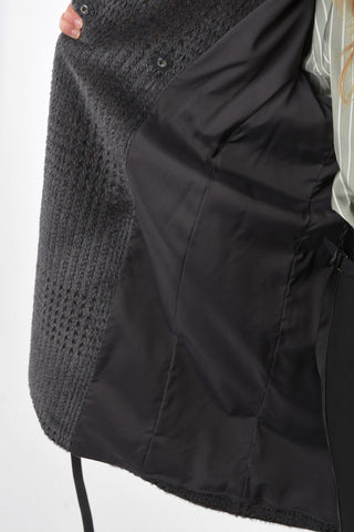 Crochet Wool Lined Coat with Textured Leather Belt