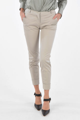 Pantaloni in Cotone Stretch ad Orlo Con Risvolto