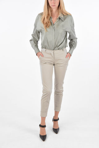 Pantaloni in Cotone Stretch ad Orlo Con Risvolto