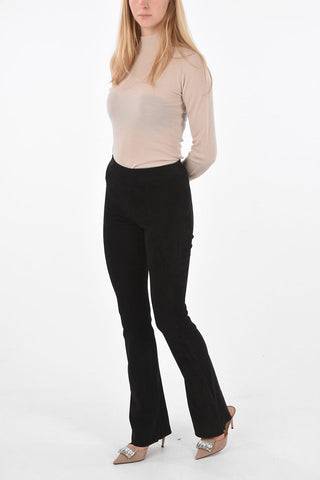 Suede Elastic Waist Band Bootcut Pants