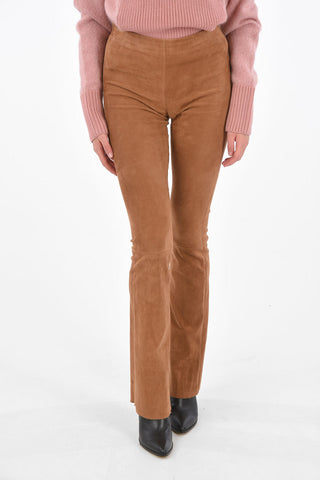 Pantaloni Bootcut in Suede con Elastico in Vita