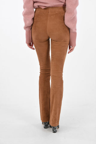 Pantaloni Bootcut in Suede con Elastico in Vita
