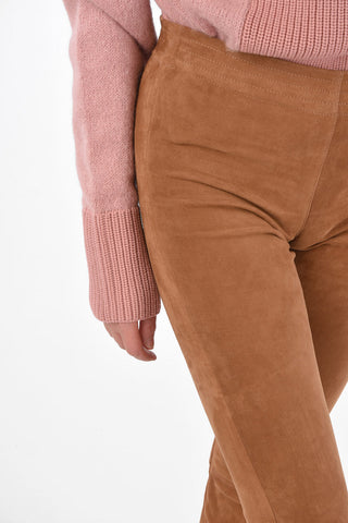 Pantaloni Bootcut in Suede con Elastico in Vita