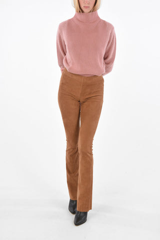 Pantaloni Bootcut in Suede con Elastico in Vita