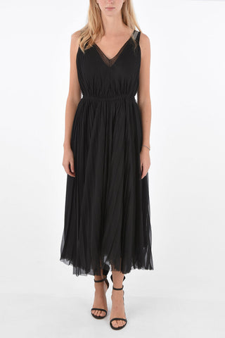 Jewel Strap Midi Accordion Dress