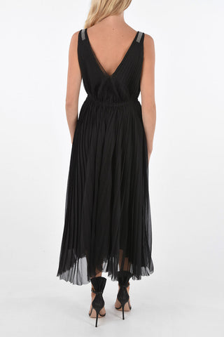 Jewel Strap Midi Accordion Dress