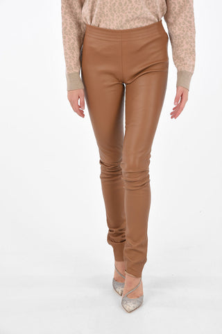 Pantaloni Skinny Fit in Pelle con Elastico in Vita