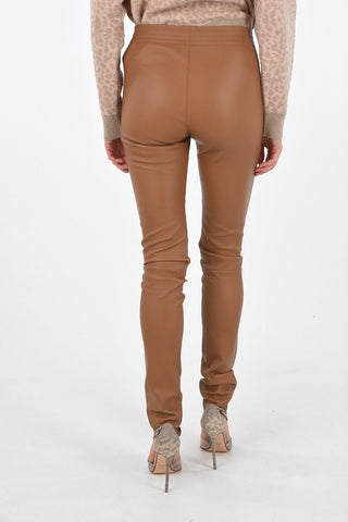 Pantaloni Skinny Fit in Pelle con Elastico in Vita