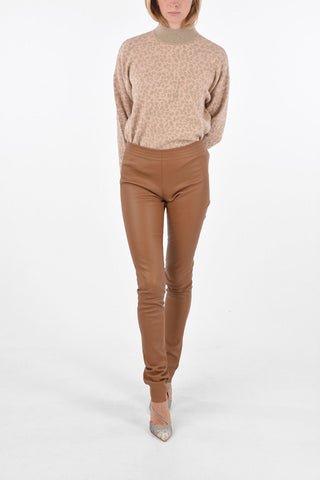 Pantaloni Skinny Fit in Pelle con Elastico in Vita