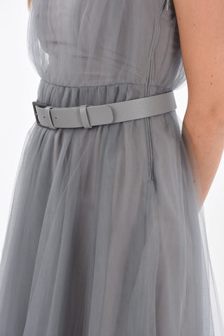 Tulle Midi A-Line Dress with Leather Belt