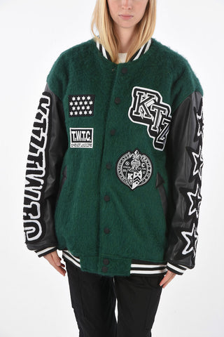 wool bomber with ecolether sleeve