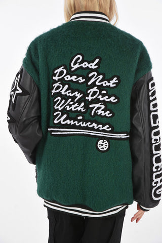 wool bomber with ecolether sleeve