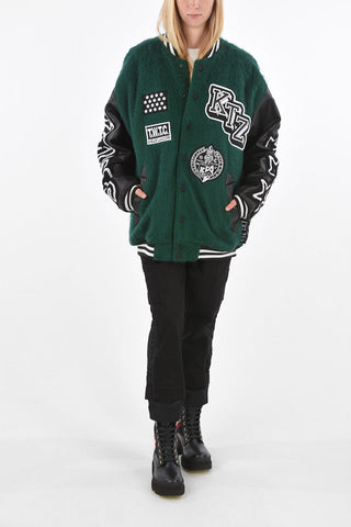 wool bomber with ecolether sleeve