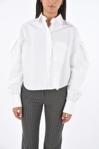 LE BLANC popeline peasant sleeve crop shirt