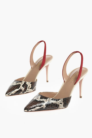 Snakeskin Slingback Pumps with Suede Strap