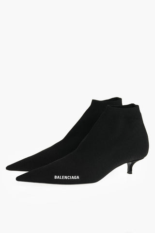 Point Toe Sock Ankle Boots with Side Logo 4 cm