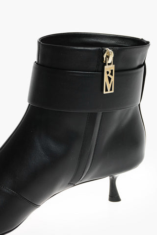 Leather Point Toe Heeled Booties with Side Buckle