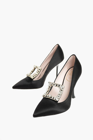 Suede and Satin Pumps with Jewel Front Buckle