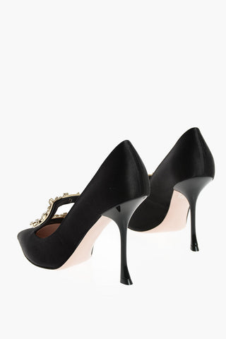 Suede and Satin Pumps with Jewel Front Buckle