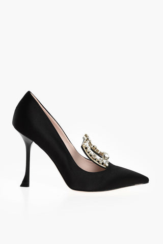 Suede and Satin Pumps with Jewel Front Buckle