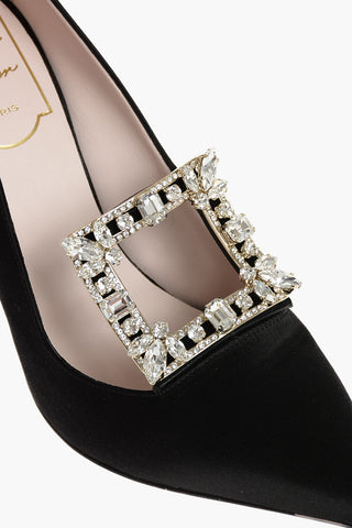 Suede and Satin Pumps with Jewel Front Buckle