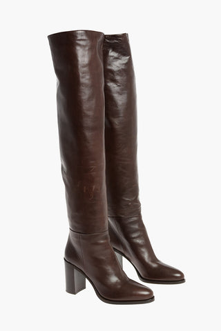 Over the Knee Leather Boots with Chunky Heels