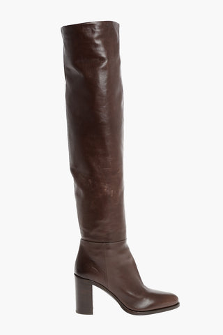 Over the Knee Leather Boots with Chunky Heels