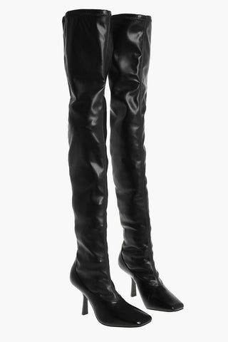 Over the Knee Squared Toe Boots with Spool Heels