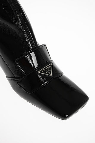 Patent Leather Squared Toe Booties with Logo Band