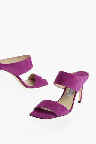 Squared Toe Suede Mules with Double Front Band