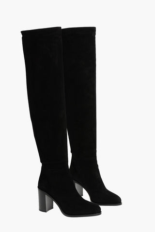 Over the Knee Suede Boots with Chunky Heels