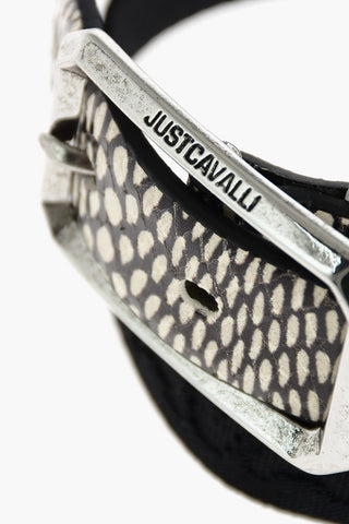 30mm Fabric and Leather Belt with Snake Print Detail