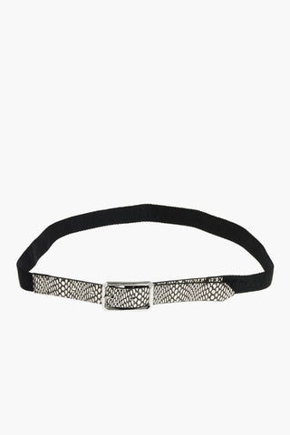 30mm Fabric and Leather Belt with Snake Print Detail