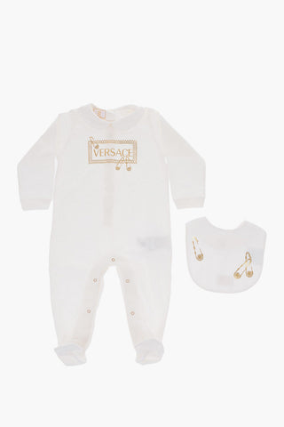 stretch cotton romper suit and bib set