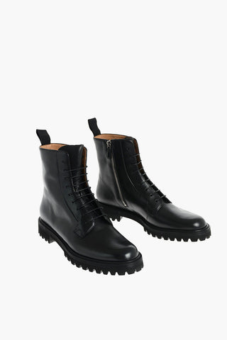 Leather Laced Combat Booties with Inner Zip
