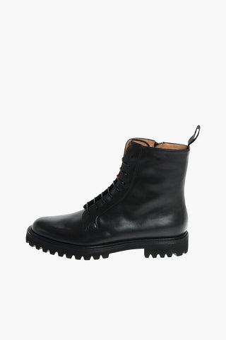 Leather Laced Combat Booties with Inner Zip
