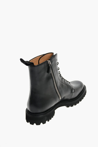 Leather Laced Combat Booties with Inner Zip
