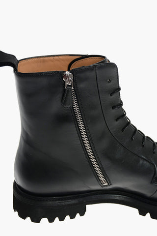 Leather Laced Combat Booties with Inner Zip