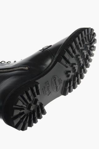 Leather Laced Combat Booties with Inner Zip