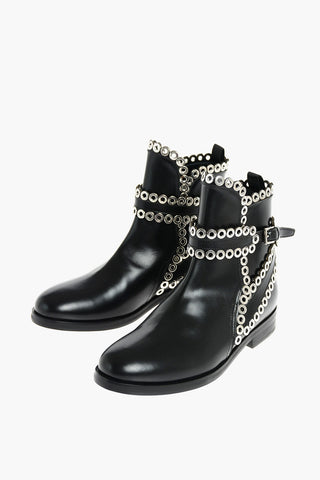 Leather Booties with Metal Circles and Ankle Strap