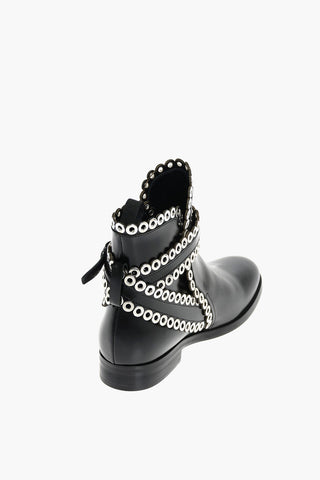 Leather Booties with Metal Circles and Ankle Strap