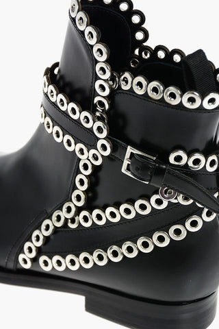 Leather Booties with Metal Circles and Ankle Strap