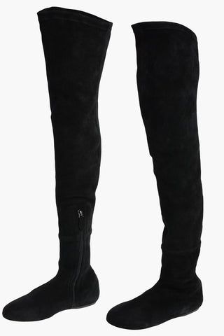 Suede Over the Knee Flat Boots with Inner Zip
