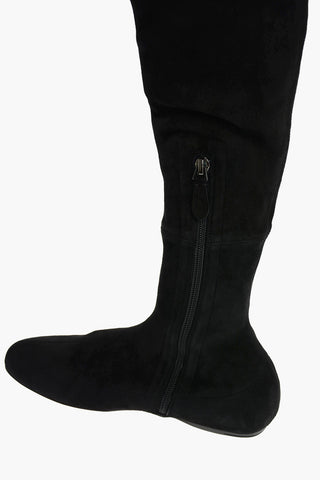 Suede Over the Knee Flat Boots with Inner Zip