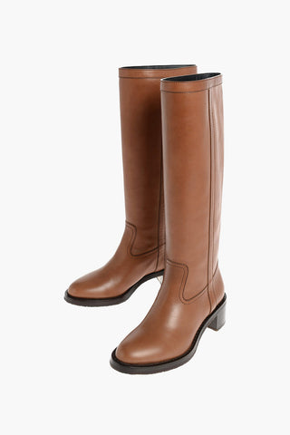 Under the Knee Leather Boots with Rubber Sole