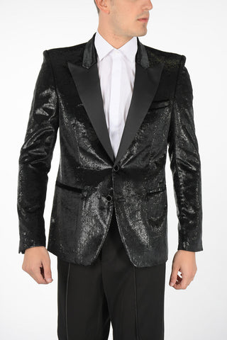 lurex center vent peak lapel 2-button blazer