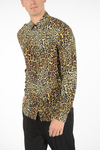 leopard-print classic collar shirt
